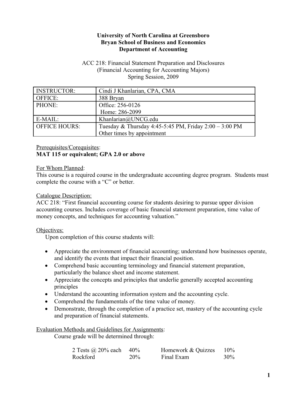 UNCG Standard Course Syllabus Format s1