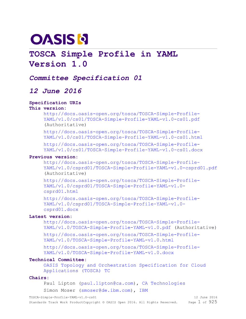 TOSCA Simple Profile in YAML Version 1.0