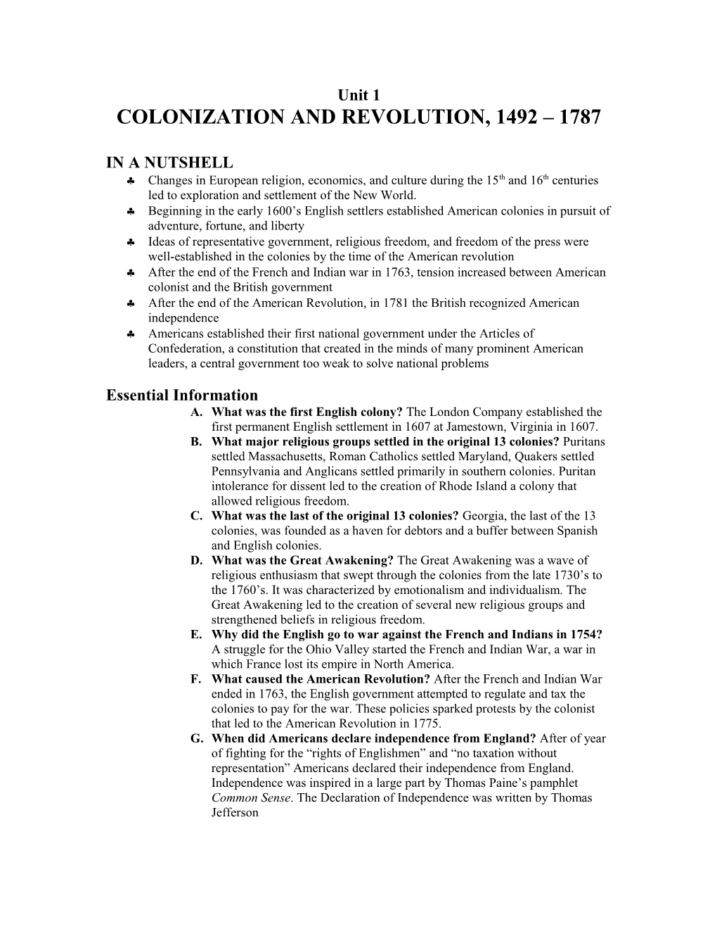 Colonization and Revolution, 1492 1787