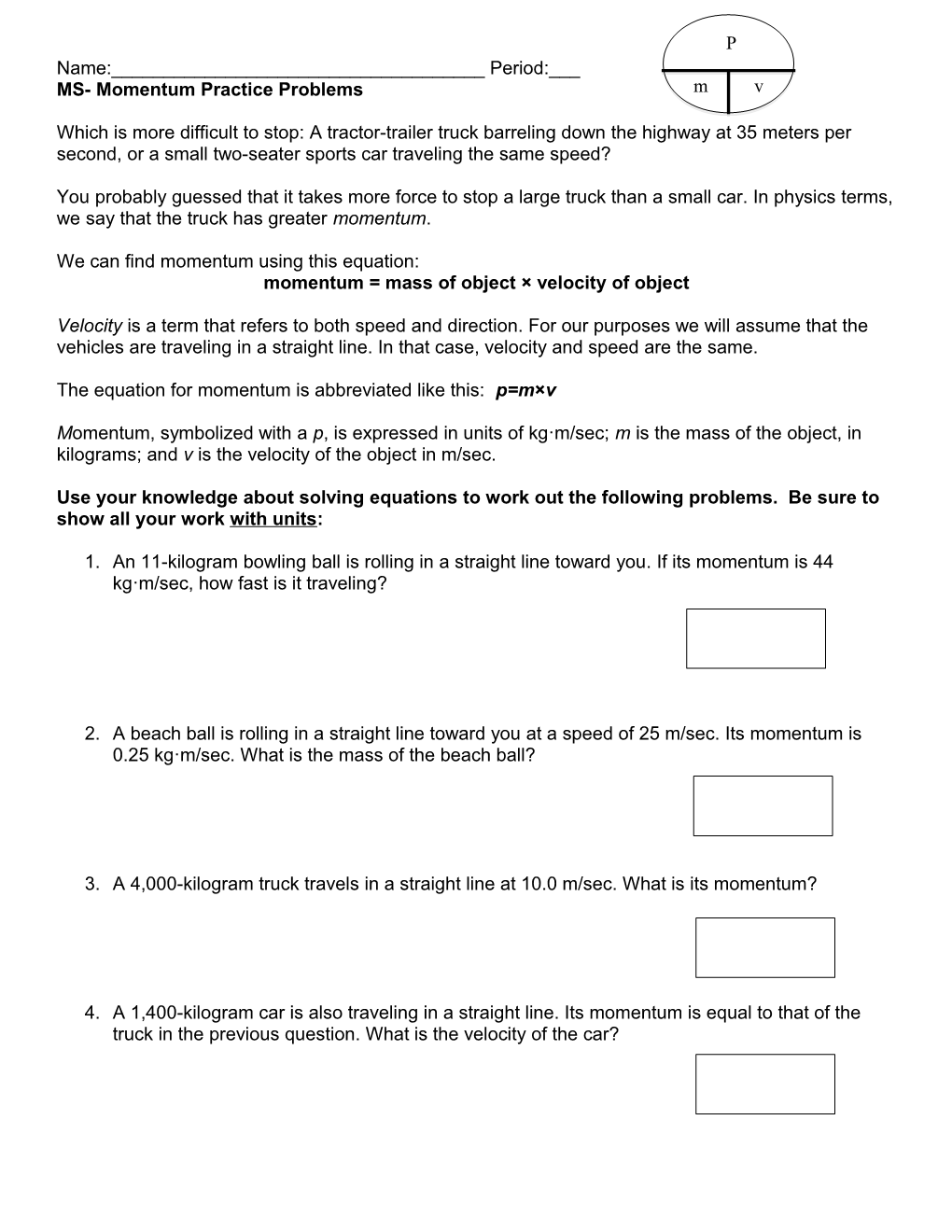 Momentum Practice Problems