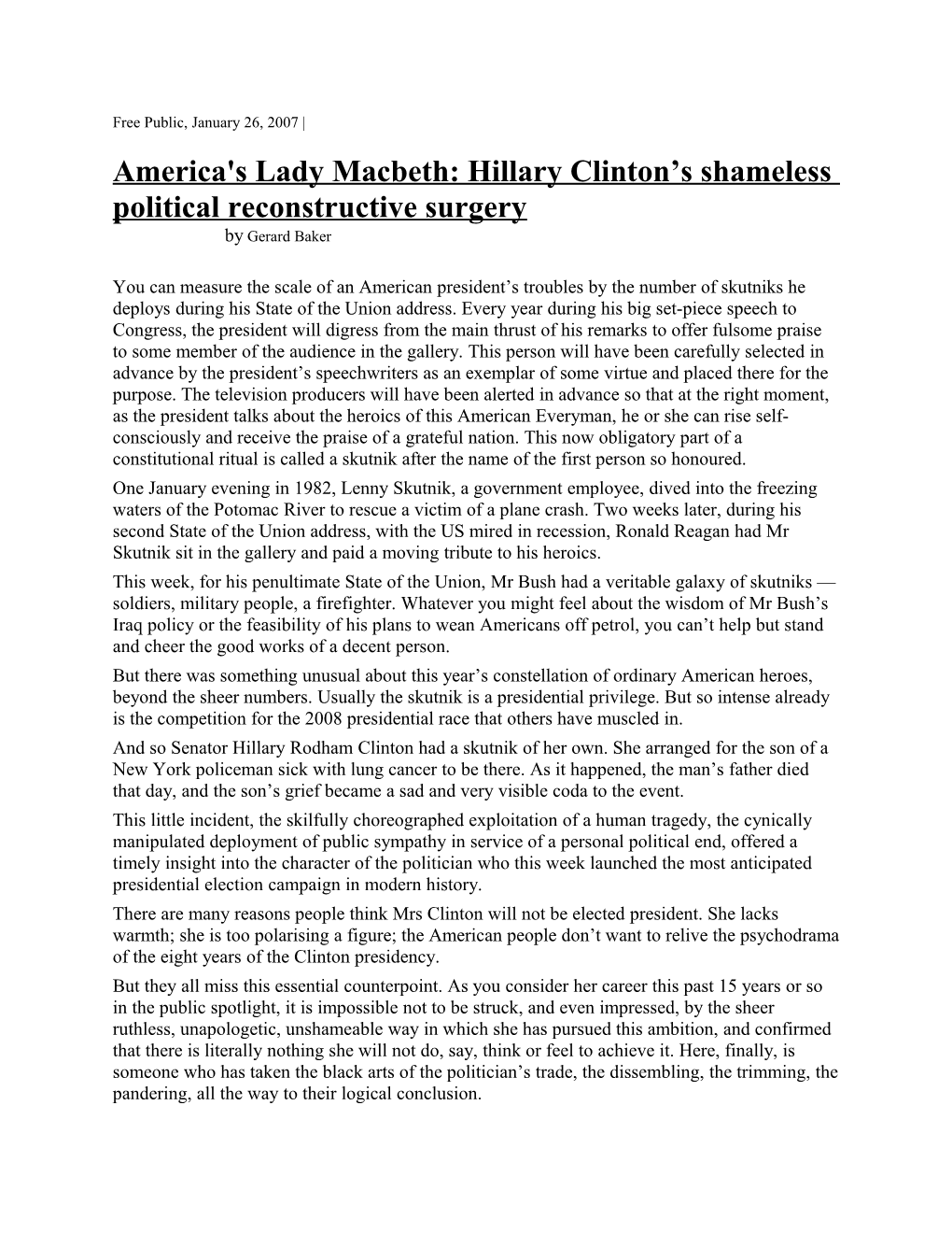 America's Lady Macbeth: Hillary Clinton S Shameless Political Reconstructive Surgery