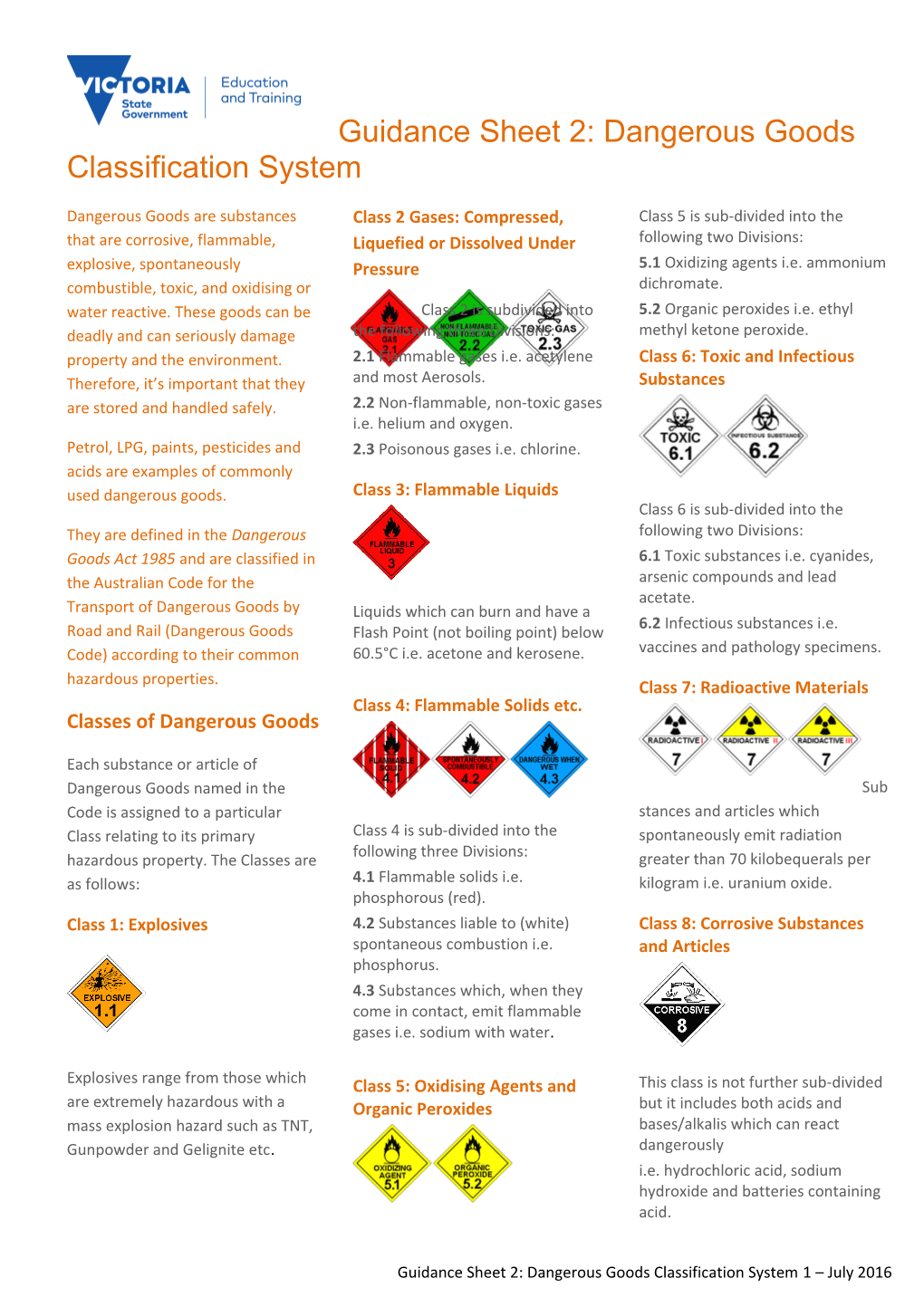 Guidance Sheet 2 Dangerous Goods Classification System