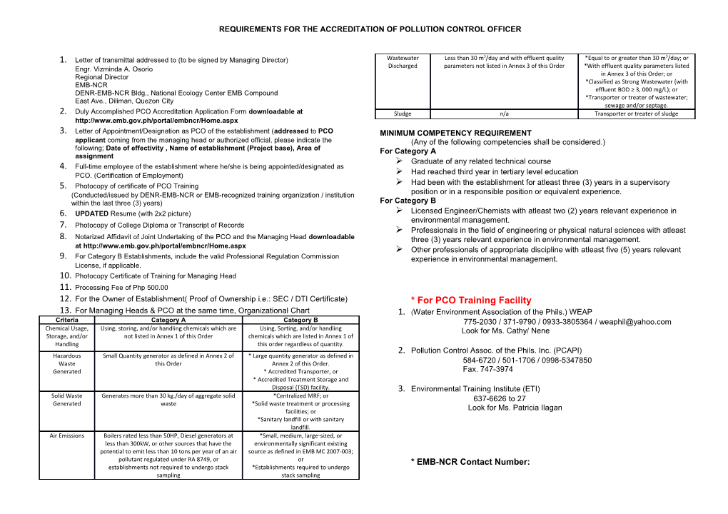 Requirements for the Accreditation Ofpollution Control Officer