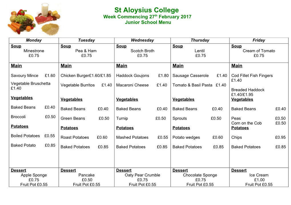 Senior School Menu