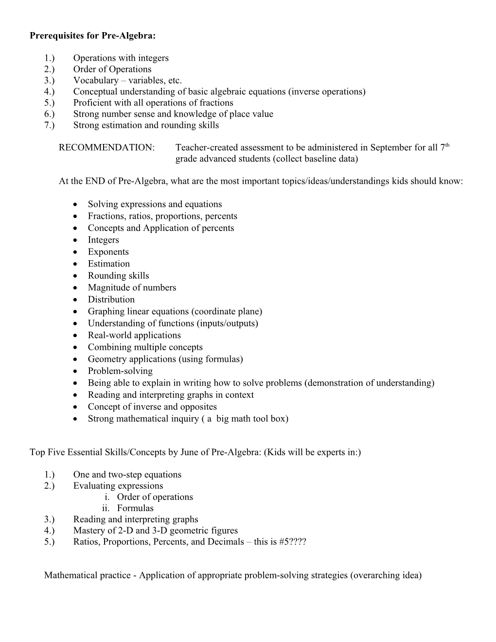 Prerequisites for Pre-Algebra