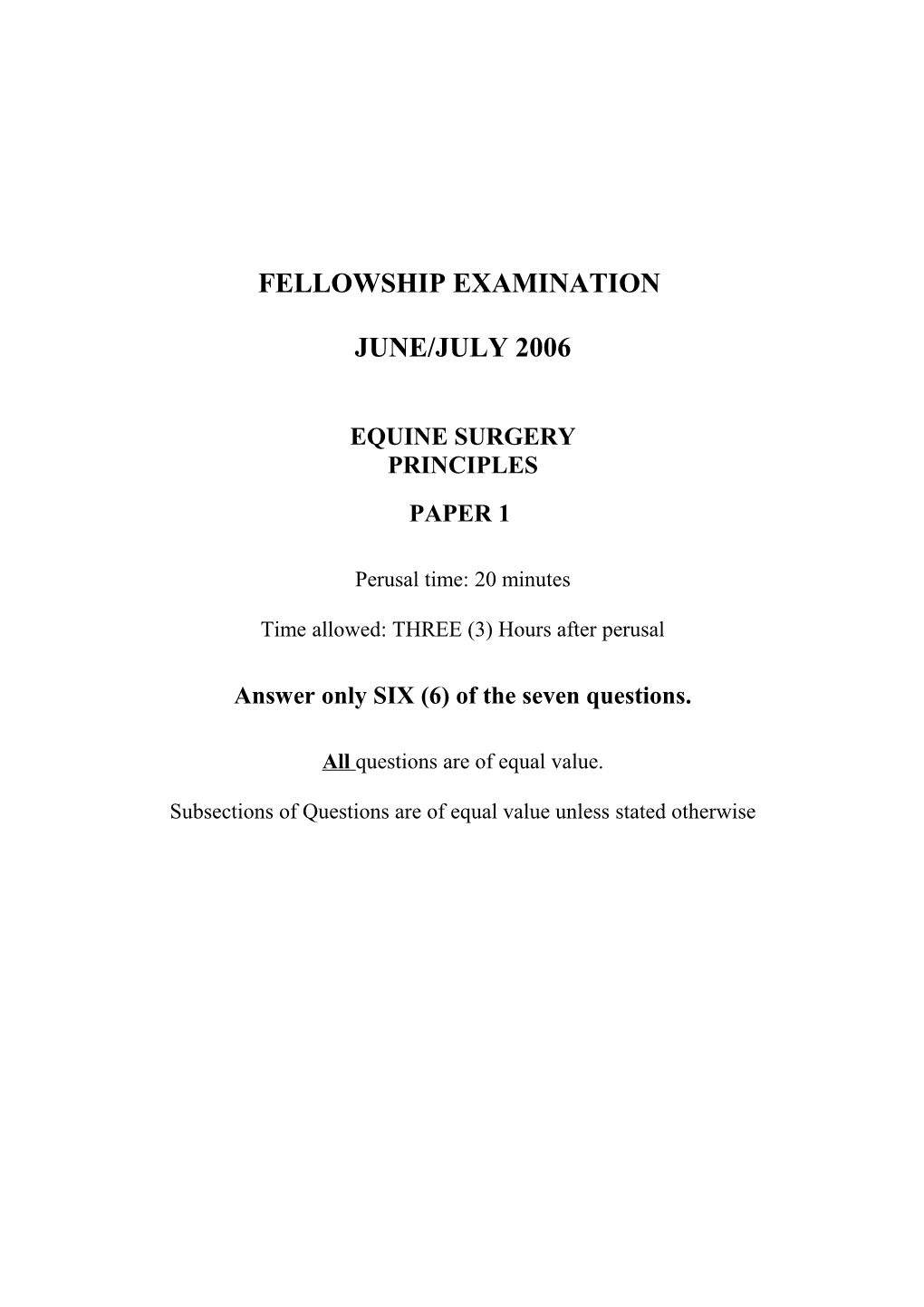 Facvsc Examinations in Equine Surgery 2006