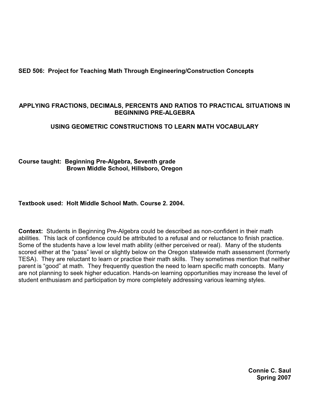 SED 506: Project for Teaching Science Through Engineering