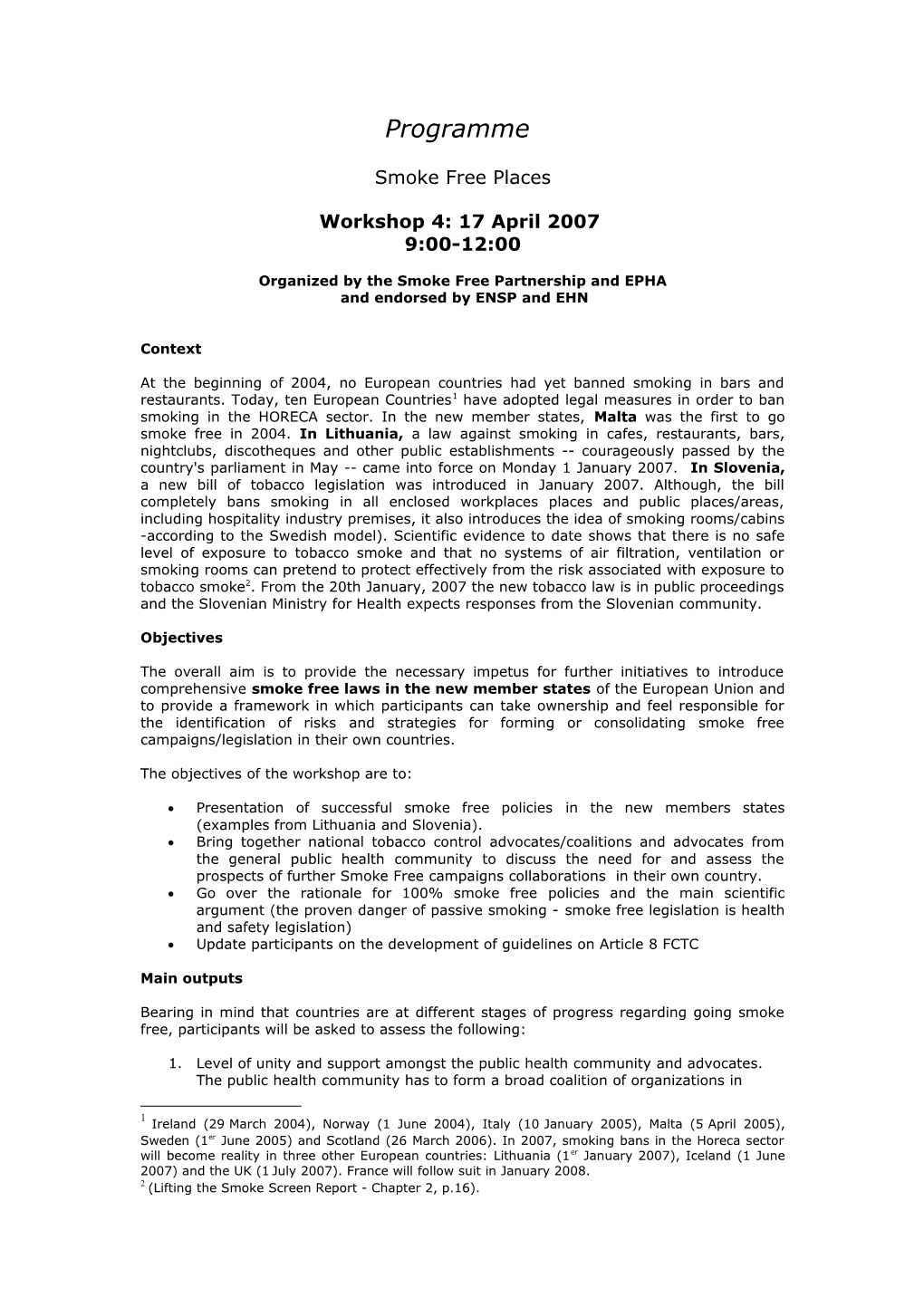 Draft Proposal for a Seminar on Tobacco and Nicotine Product Regulation in the EU