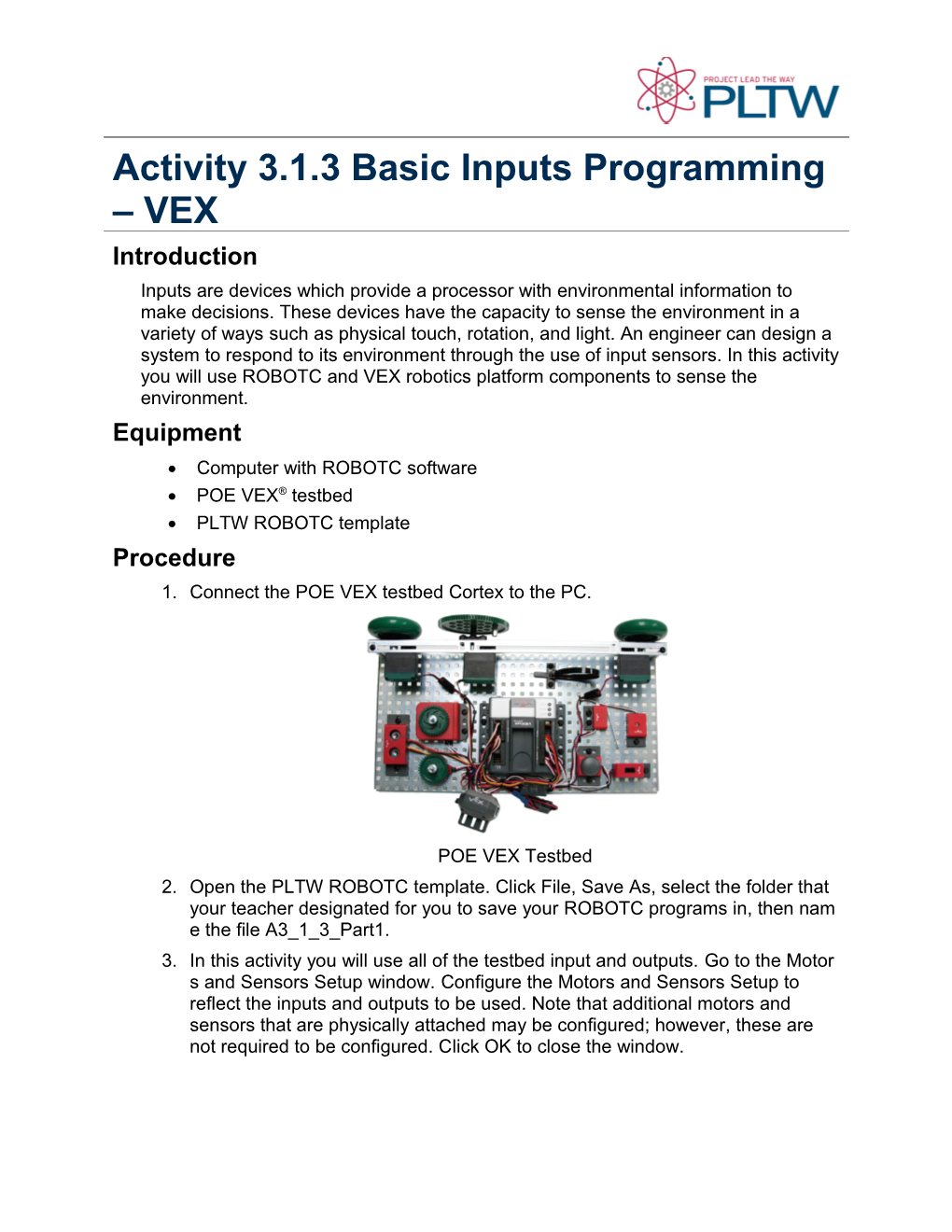 Activity 3.1.3 Basic Inputs Programming VEX