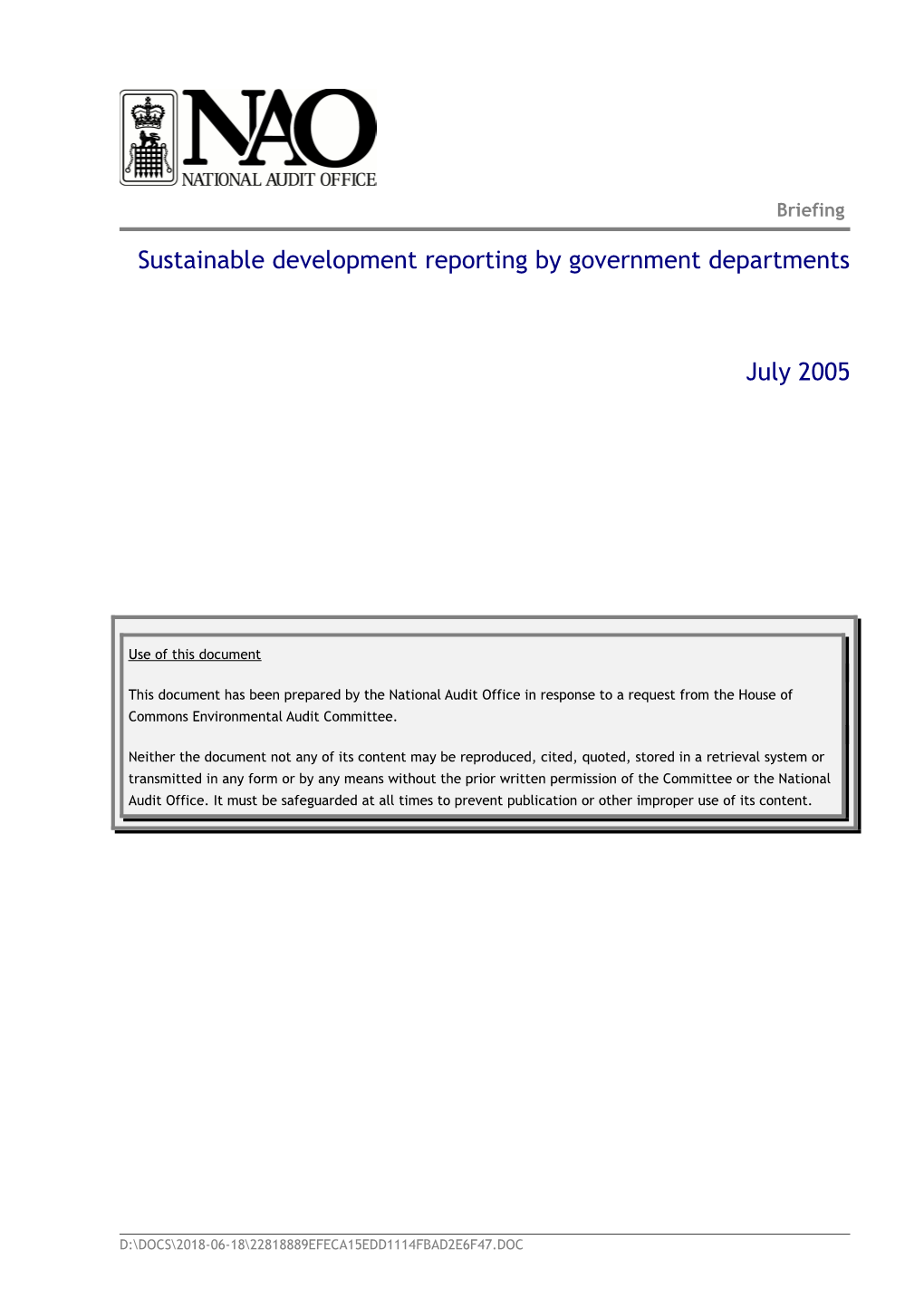 Sustainable Development Reporting by Government Departments