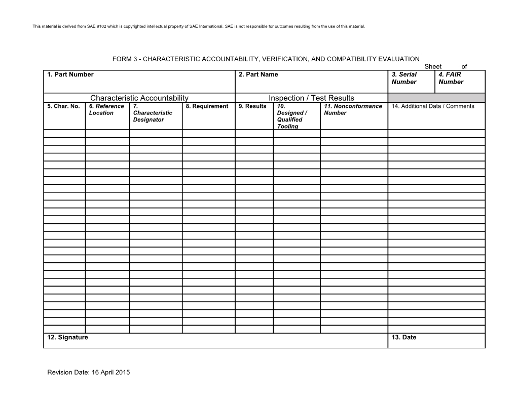 Form 3 - Characteristic Accountability, Verification, and Compatibility Evaluation