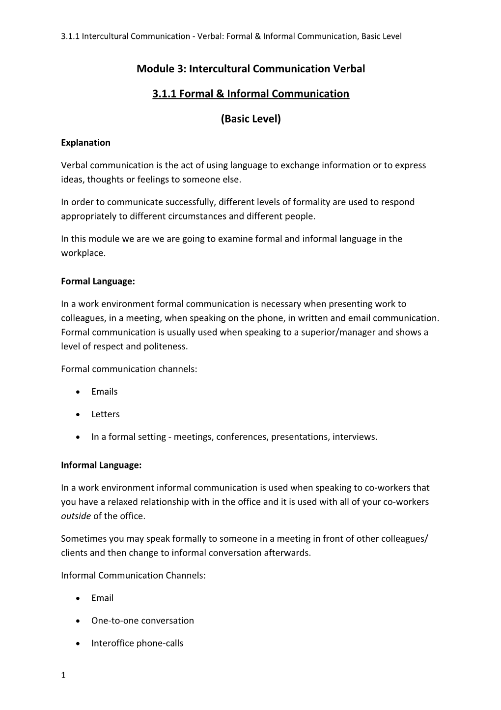 Module 3: Intercultural Communication Verbal