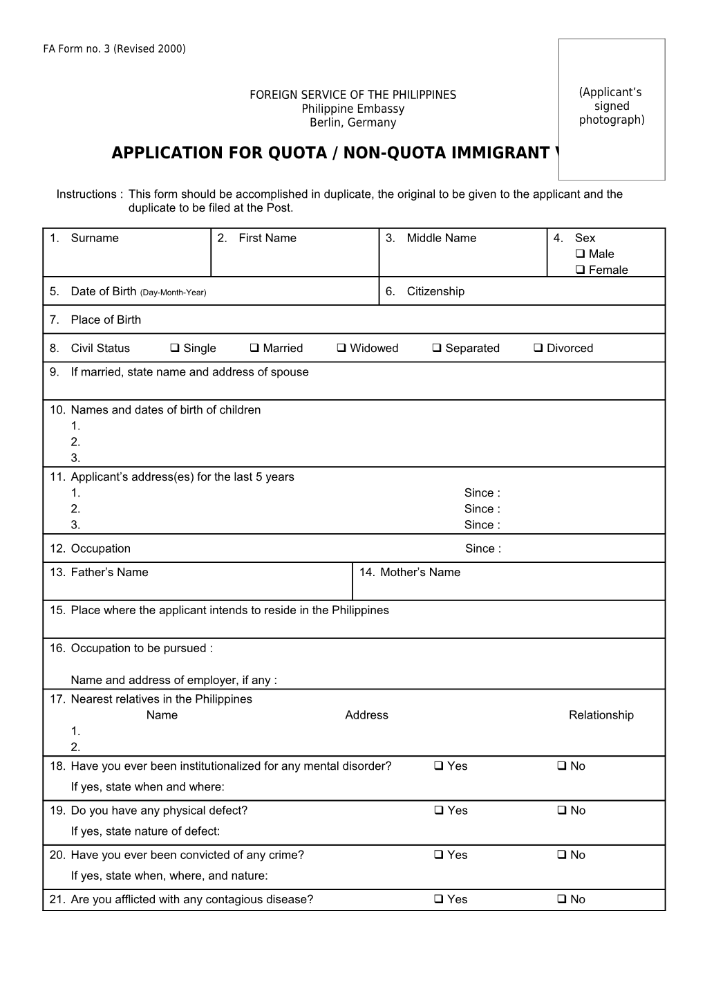 Visa-Immigrant-Applic Form and Med Form