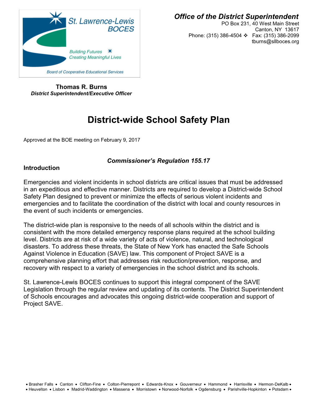 District-Wide School Safety Plan