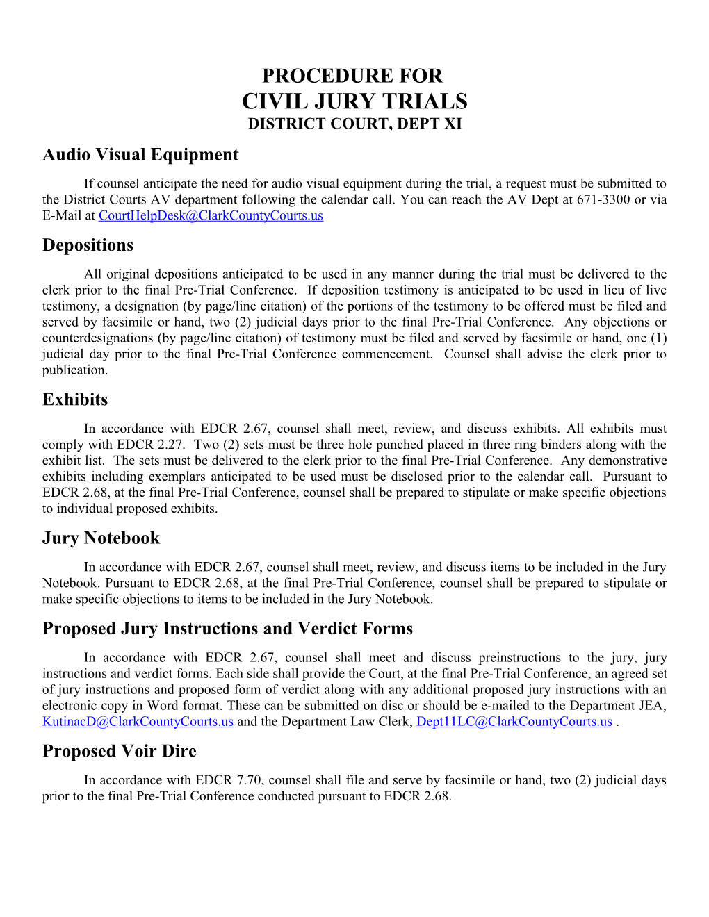 Handout/Procedure for Civil Bench Trials in Department 16