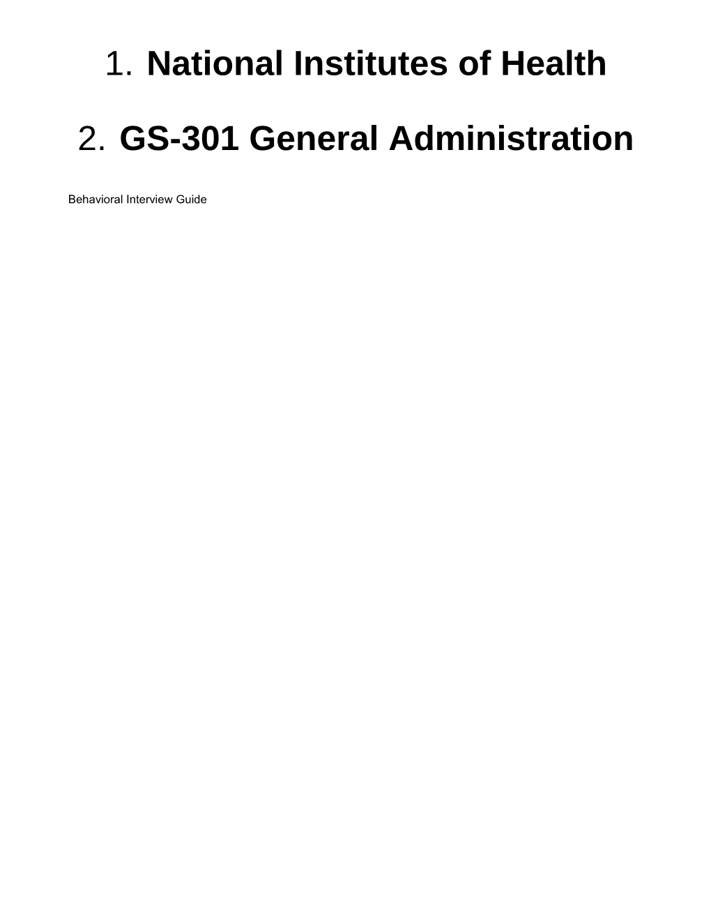 NIH Behavioral Interview Guide GS-301 General Administration