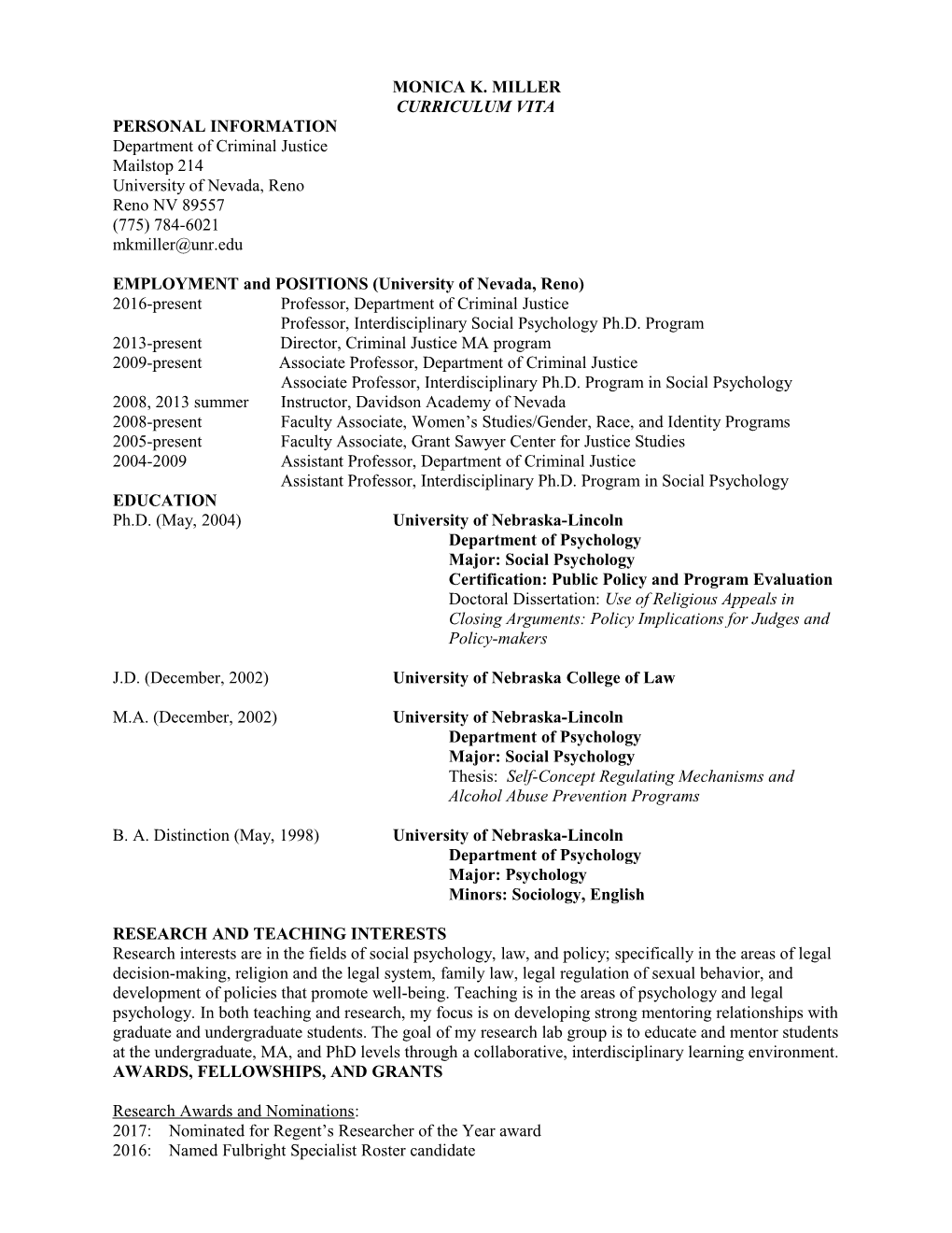 Monica Miller CV