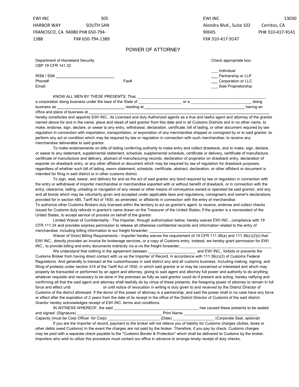 Department of Homeland Security Check Appropriate Box