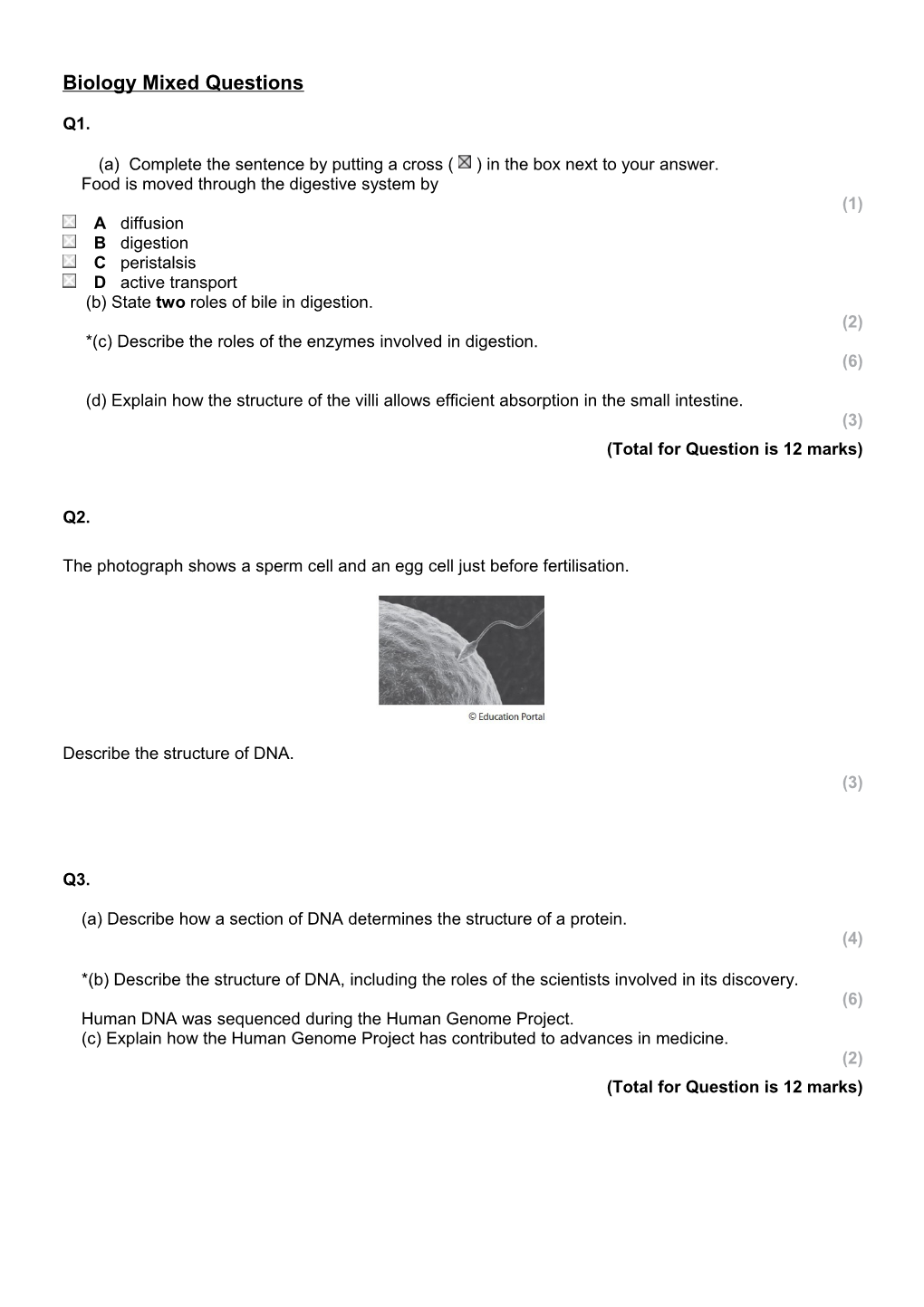 Biology Mixed Questions