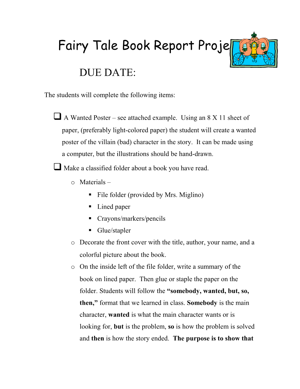 Fairy Tale Book Report Project