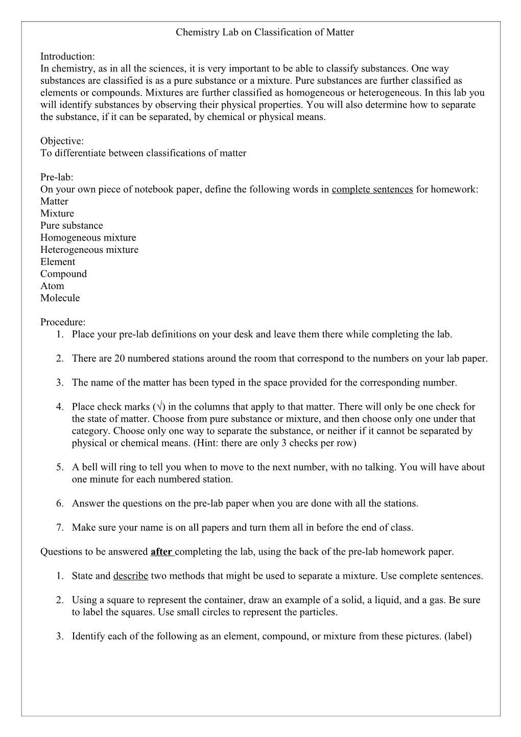 Chemistry Lab on Classification of Matter