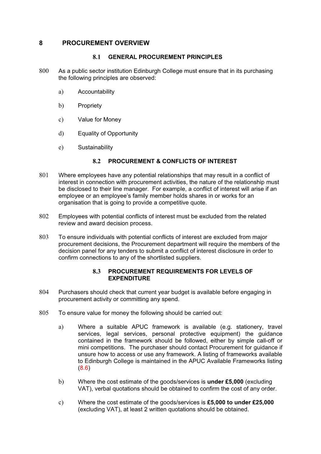 8.1General Procurement Principles