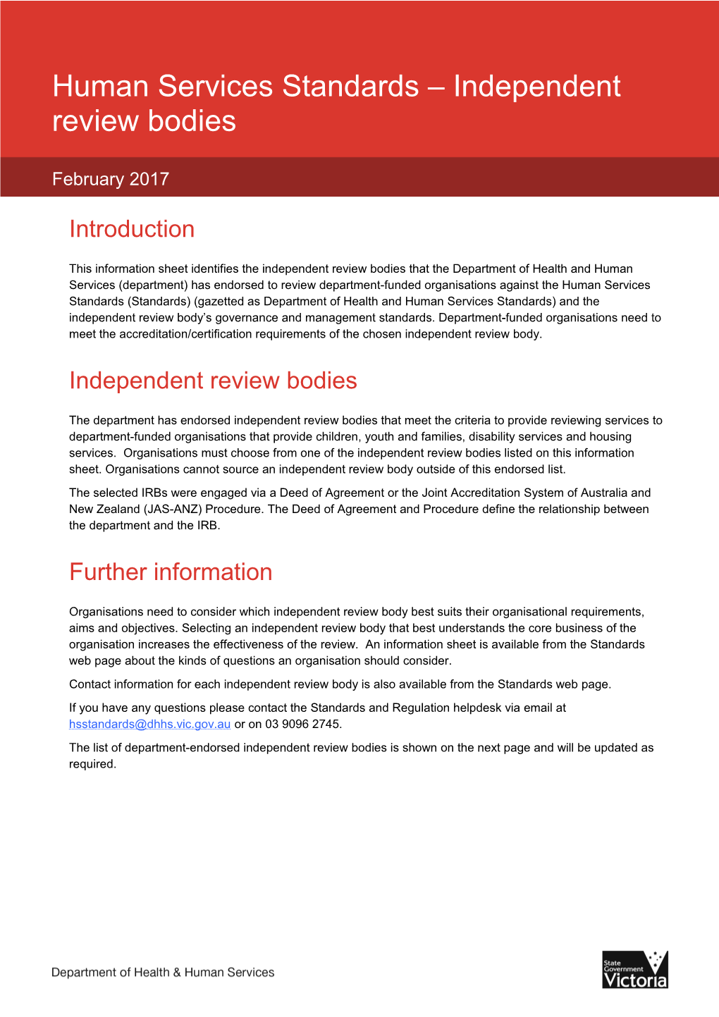 Independent Review Bodies Information Sheet