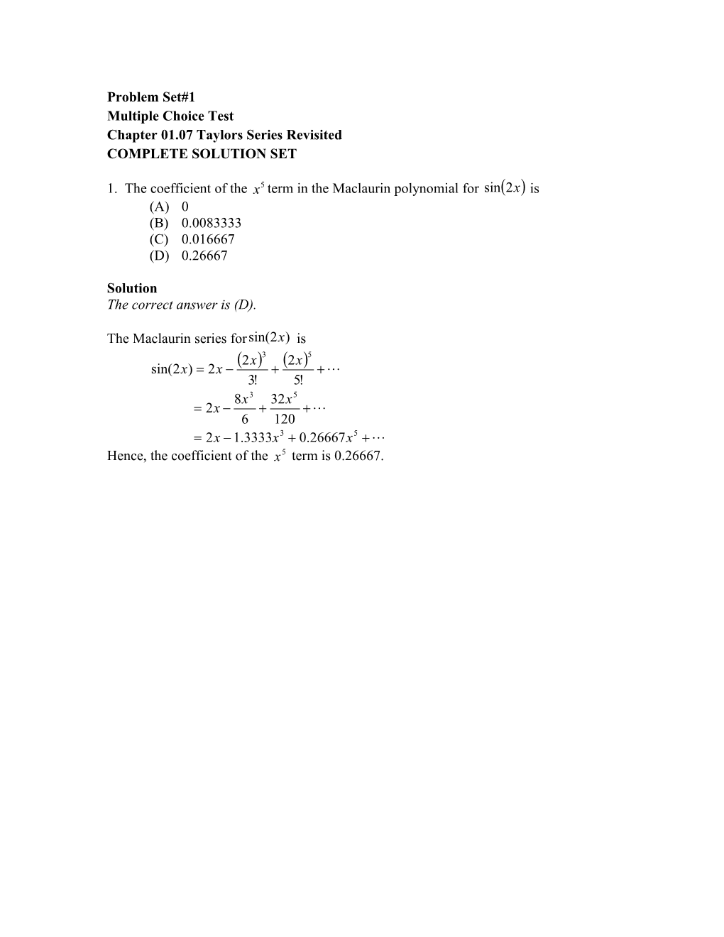 Taylor Series Answers