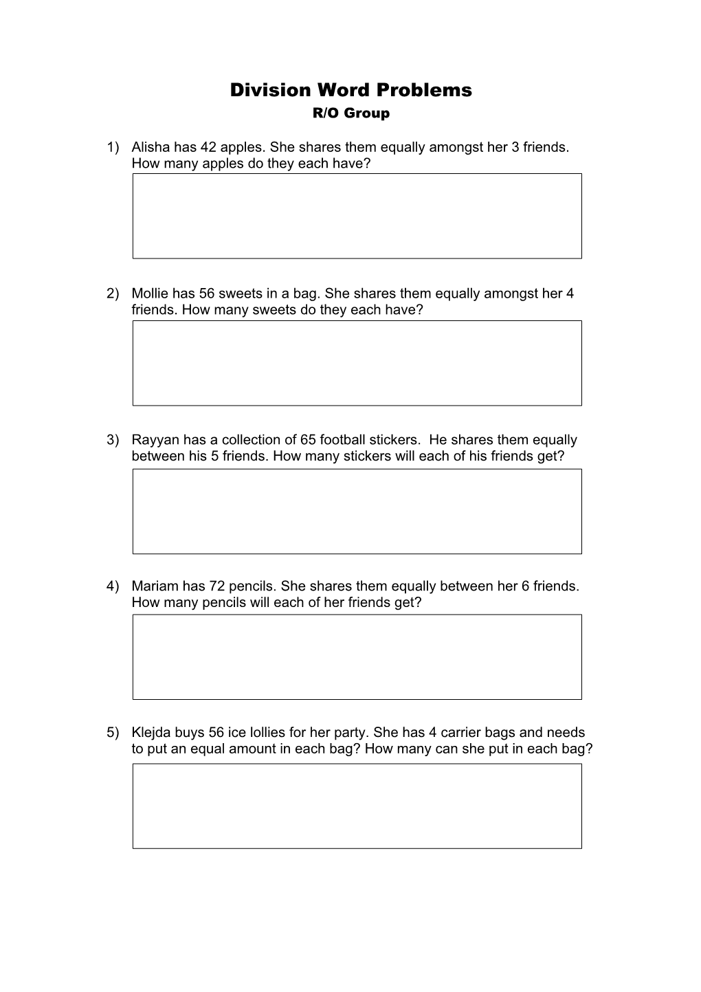 Division Word Problems