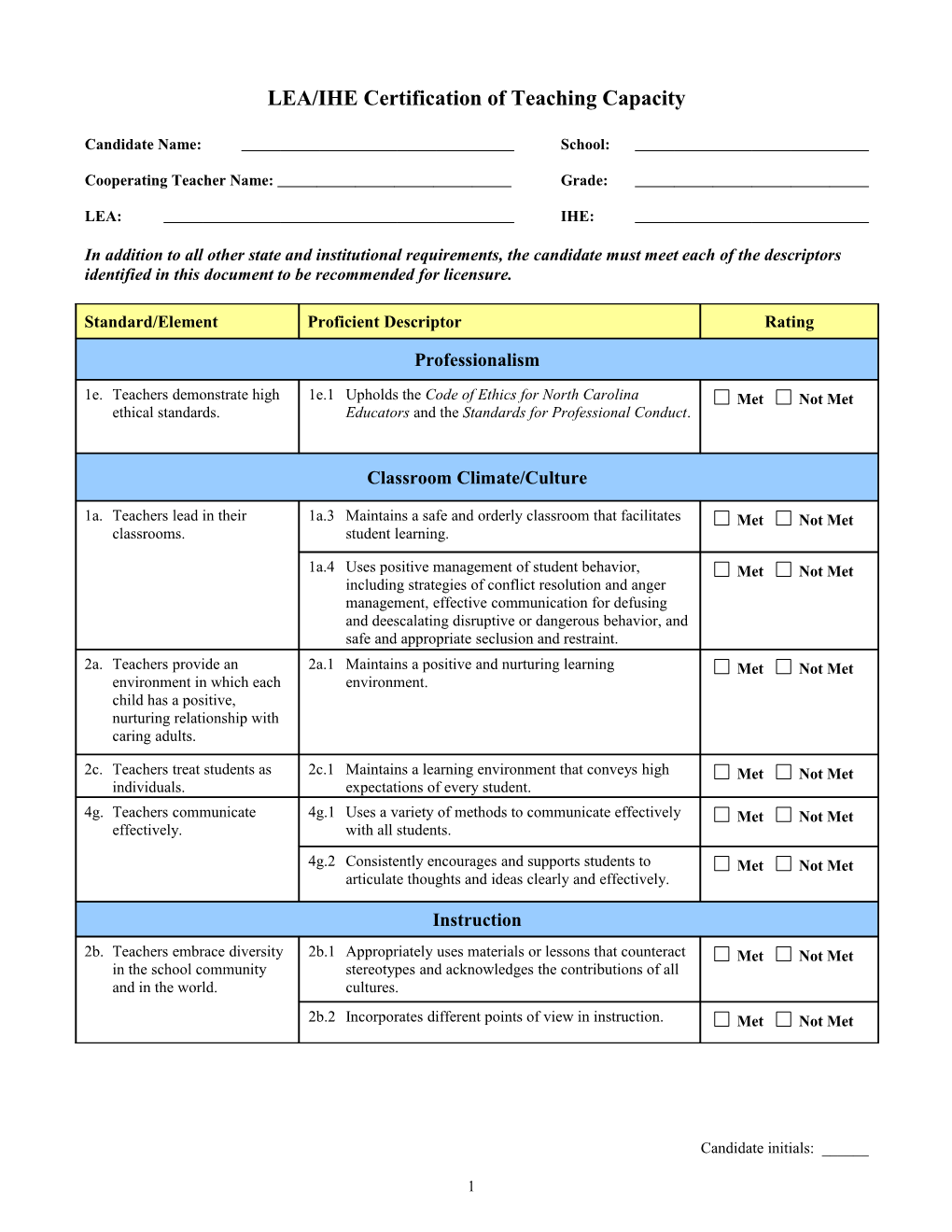 LEA/IHE Certification of Capacity