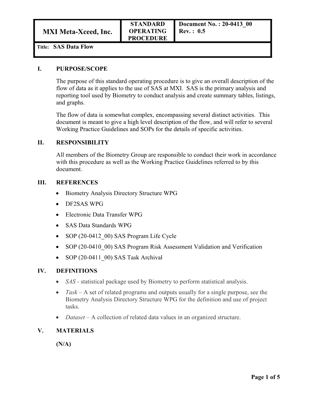 SAS Program Life Cycle SOP