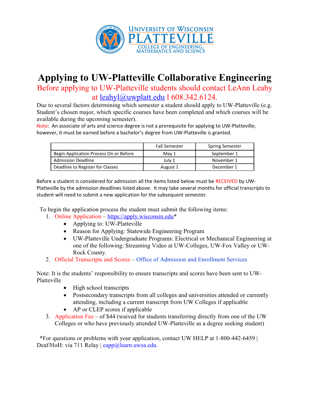 Applying to UW-Platteville Collaborative Engineering