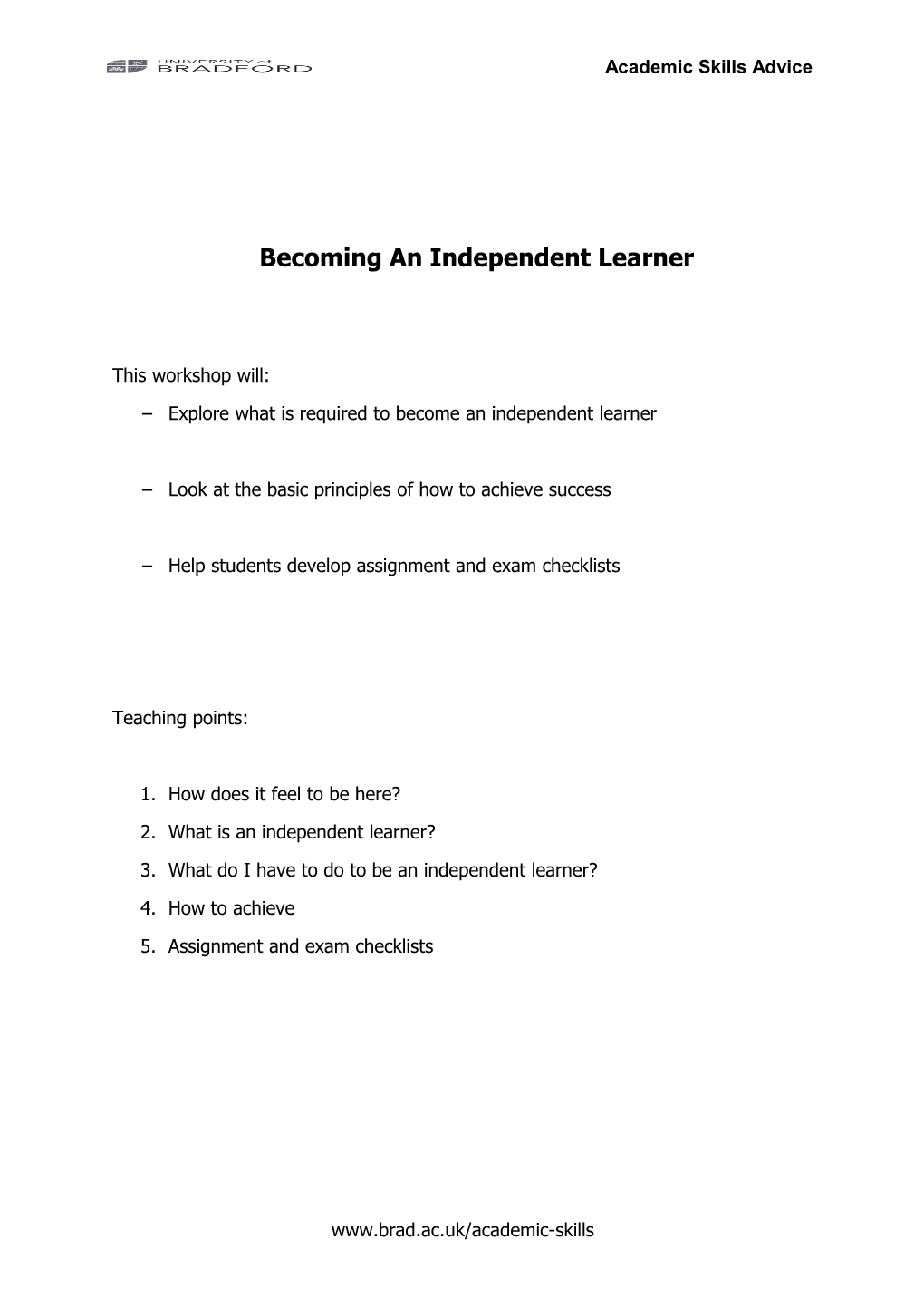 Becoming an Independent Learner