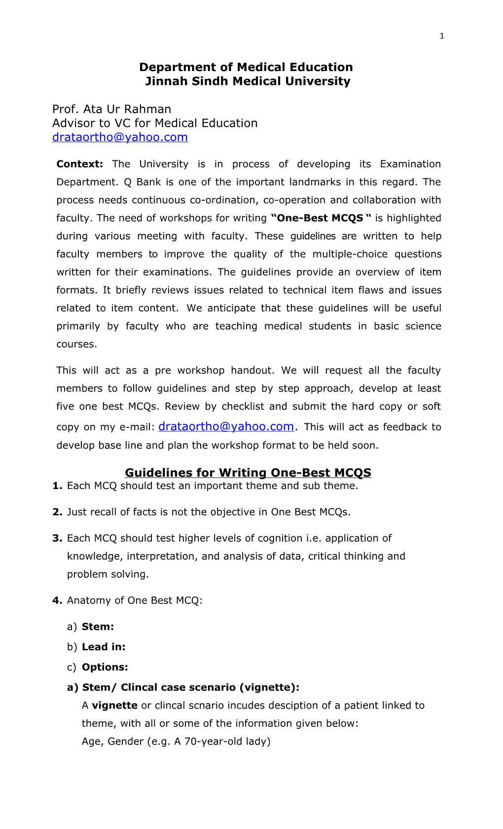 Guidelines for Writing Single-Best MCQS