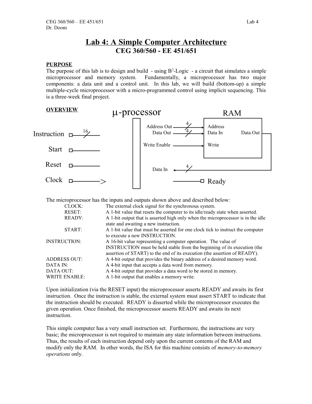 Lab 4: a Simple Computer Arcitecture