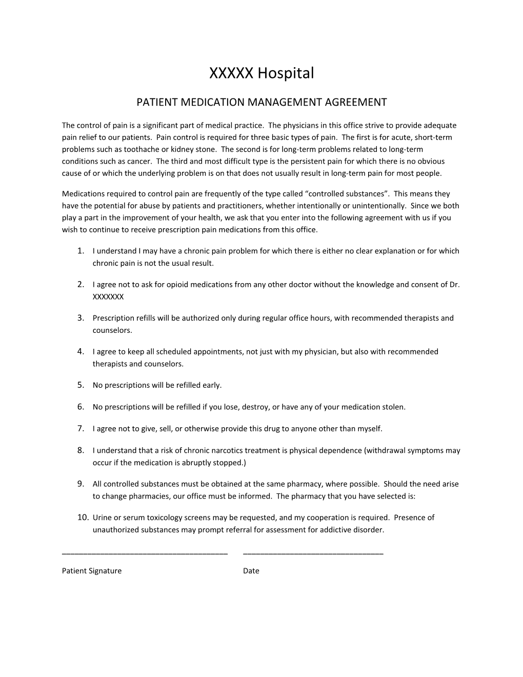 Patient Medication Management Agreement