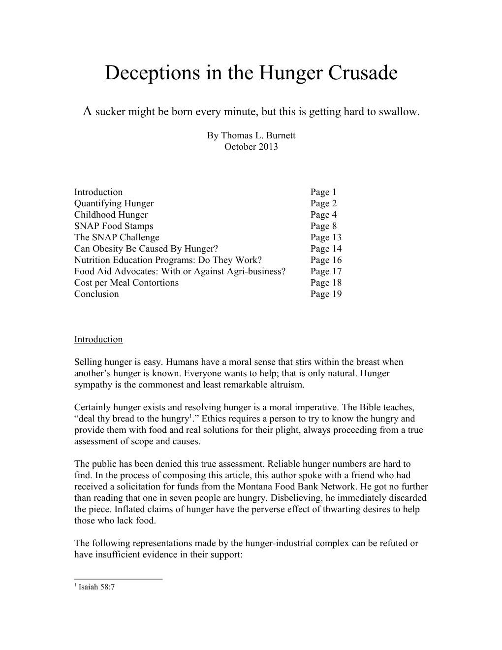 Deceptions in the Hunger Crusade