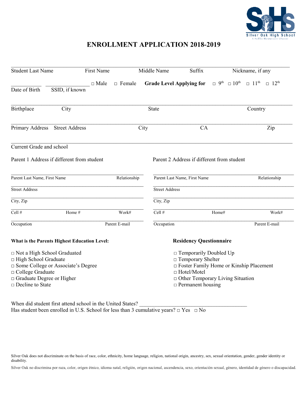 Enrollment Application 2018-2019