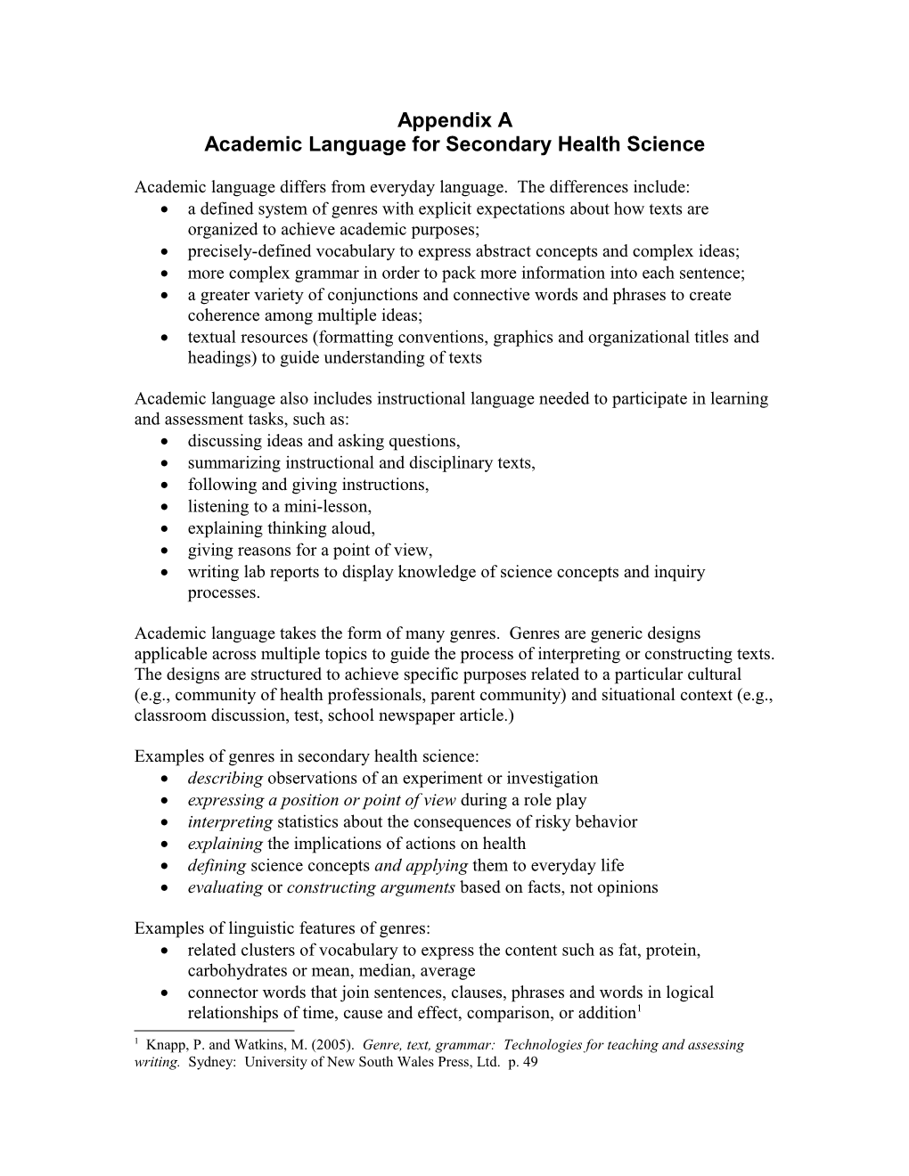 Academic Language for Secondary Health Science