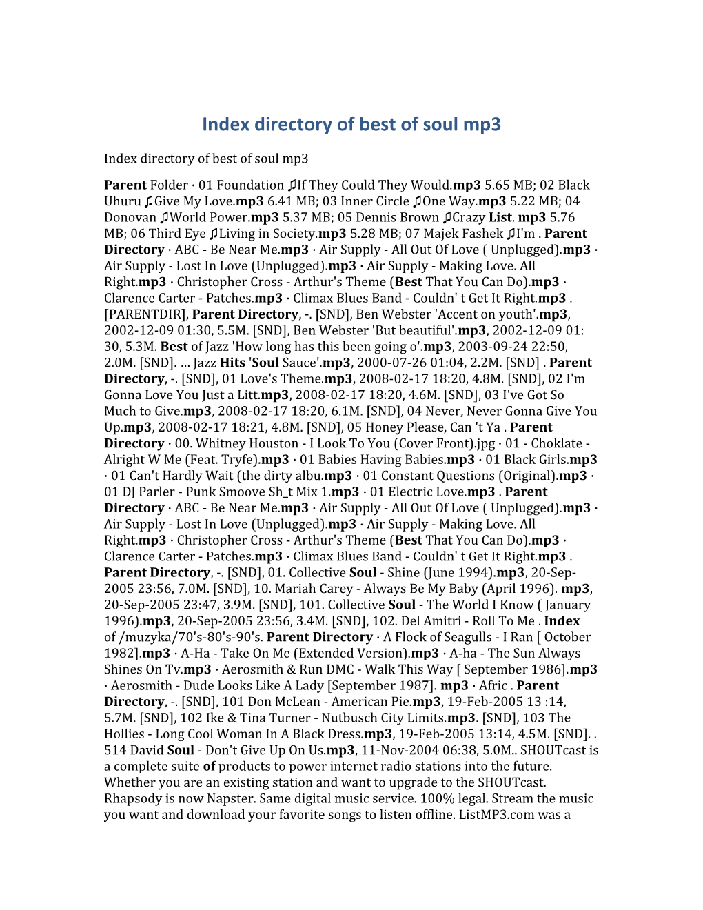 Index Directory of Best of Soul Mp3