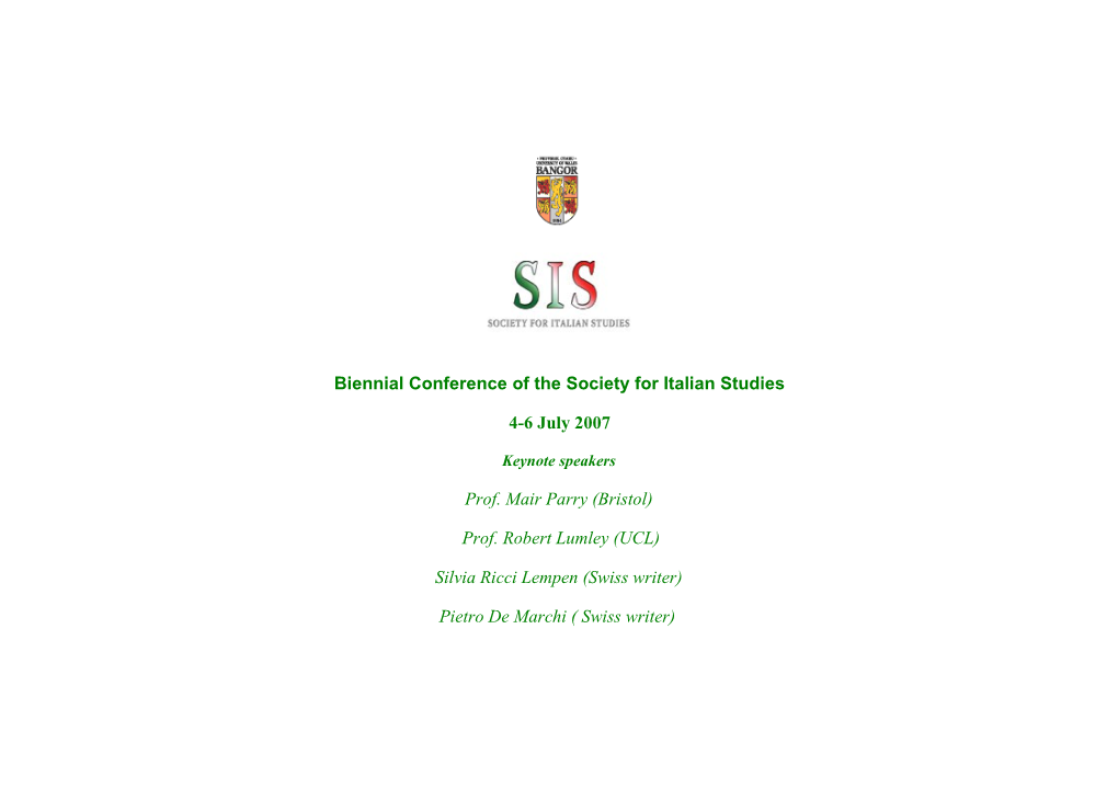 Biennial Conference of the Society for Italian Studies