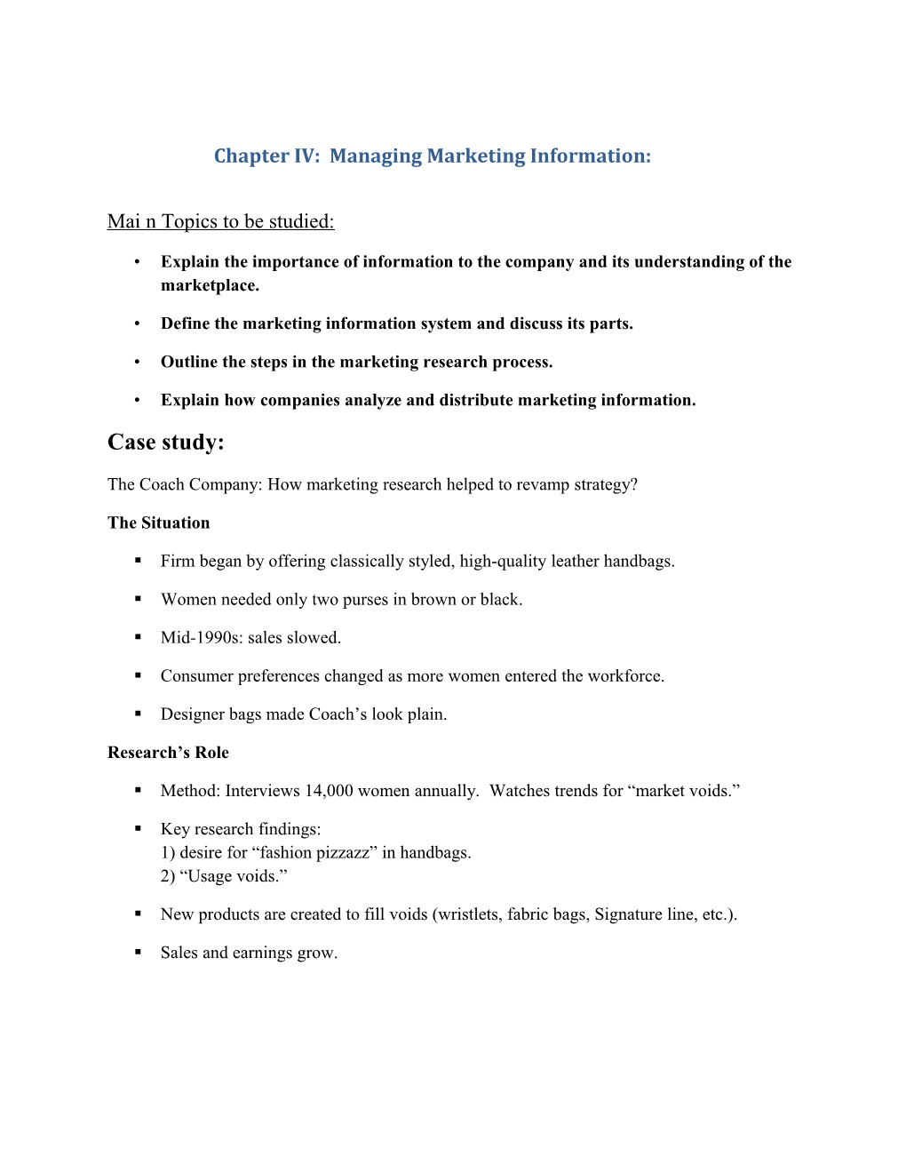 Chapter IV: Managing Marketing Information
