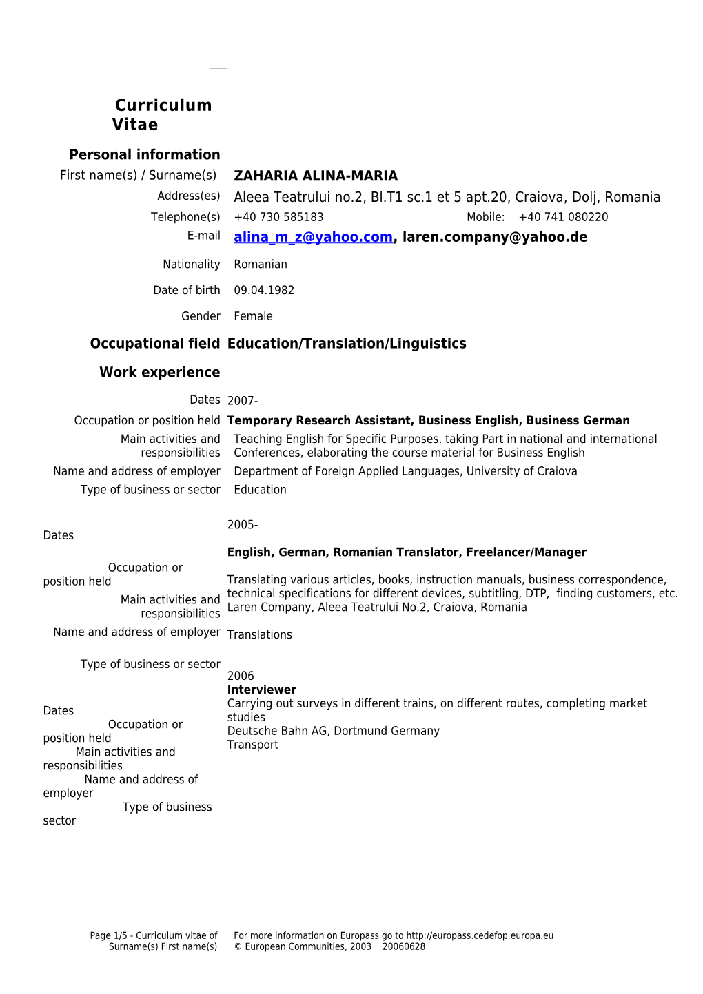 Europass Curriculum Vitae s6