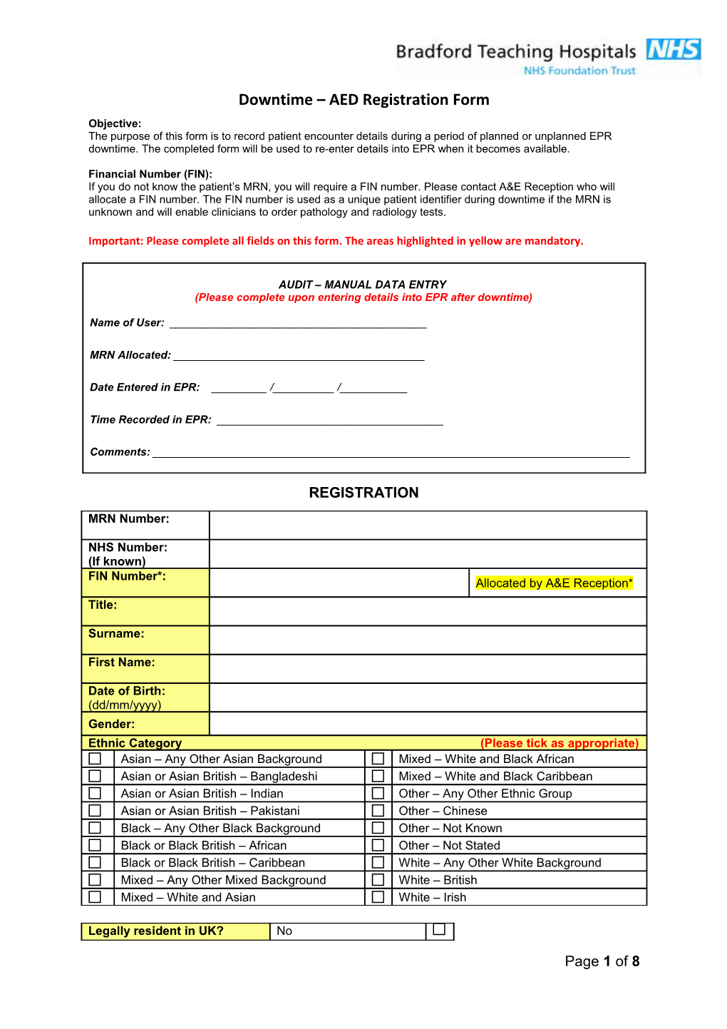 Downtime - AED Registration Form