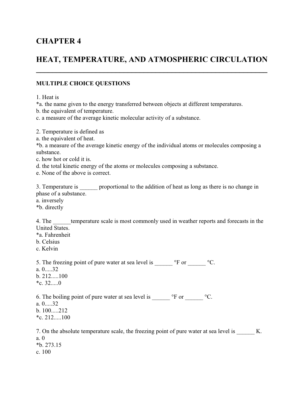 Heat, Temperature, and Atmospheric Circulation