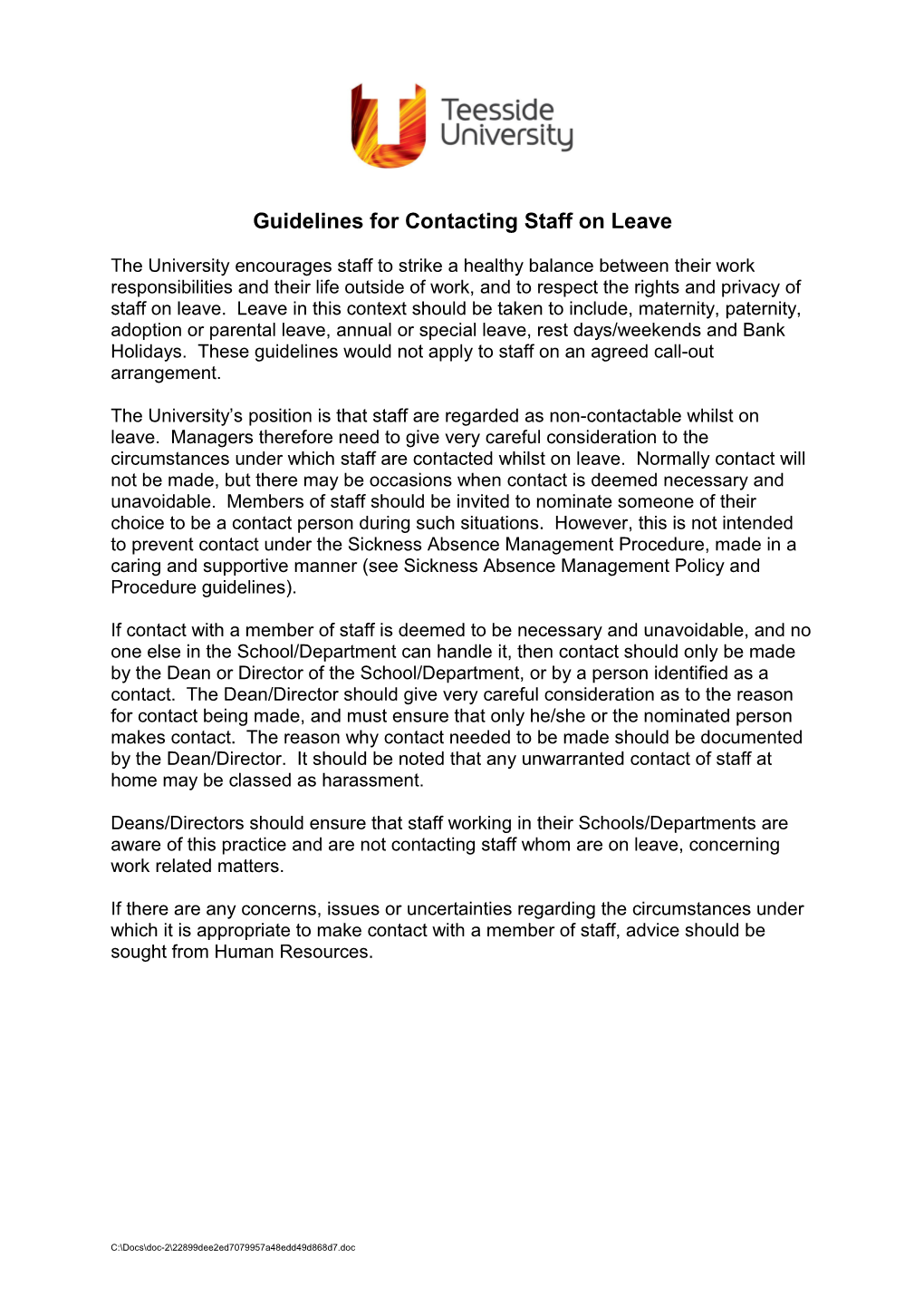 Guidelines for Contacting Staff on Leave