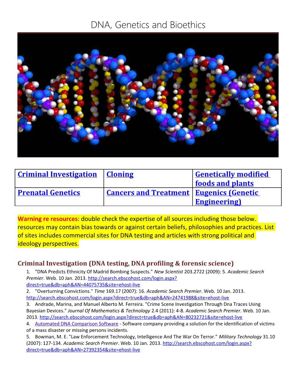 DNA, Genetics and Bioethics