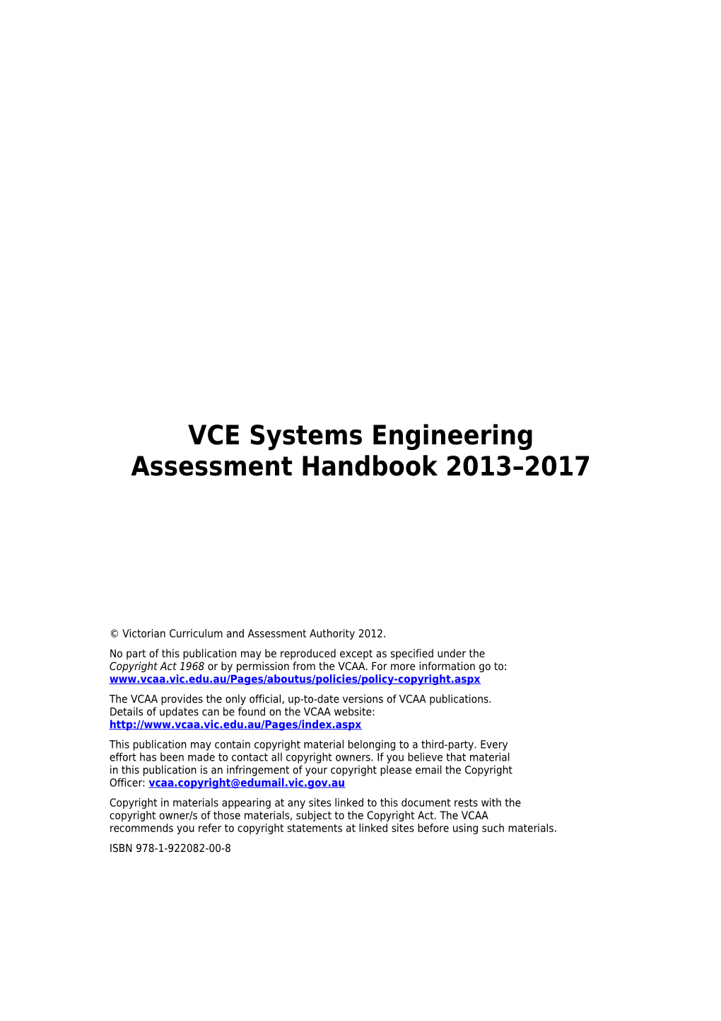 VCE Systems Engineering Assessment Handbook 2013-2017