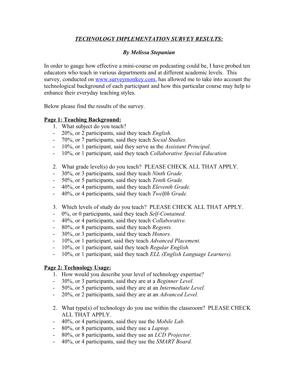 Technology Implementation Survey Results