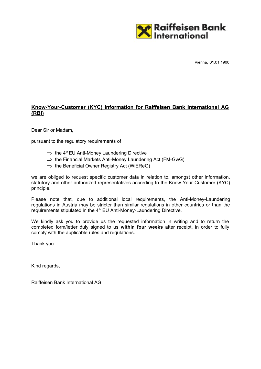 Know-Your-Customer (KYC) Information for Raiffeisen Bank International AG (RBI)